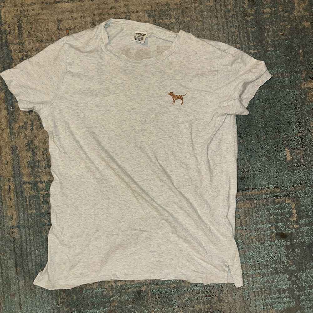 PINK Victoria's Secret Light Gray Tee with gold glitter 💕